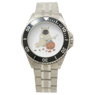  90s Black Cat Pumpkin Halloween Spooky Horloge