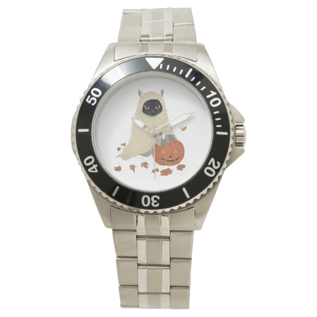  90s Black Cat Pumpkin Halloween Spooky Horloge (Voorkant)