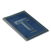 90s Blauwe Denim Appliqué Letter T Monogram Naam Notitieboek (Rechterzijde)