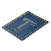 90s Blauwe Denim Appliqué Letter T Monogram Naam Notitieboek (Linkerzijde)