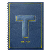 90s Blauwe Denim Appliqué Letter T Monogram Naam Notitieboek (Voorkant)