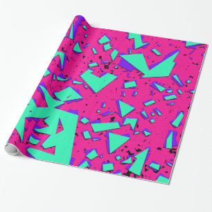 90s Blauwgroen en Roze Abstract Geometrisch Patroo Cadeaupapier