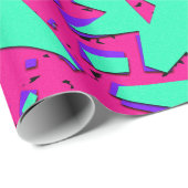90s Blauwgroen en Roze Abstract Geometrisch Patroo Cadeaupapier (Rol Hoek)