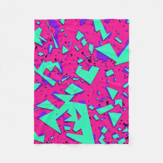90s Blauwgroen en Roze Abstract Geometrisch Patroo Fleece Deken (Voorkant)