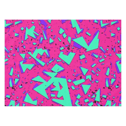 90s Blauwgroen en Roze Abstract Geometrisch Patroo Tafelkleed (Voorkant (Horizontaal))