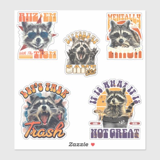 90s Bootleg Feral Raccoon Sticker Pack 2 (Vel)