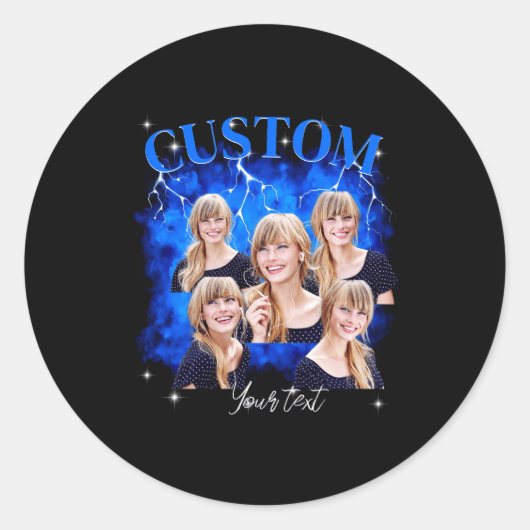 90s Bootleg Rap Tee Photo Ronde Sticker (Voorkant)