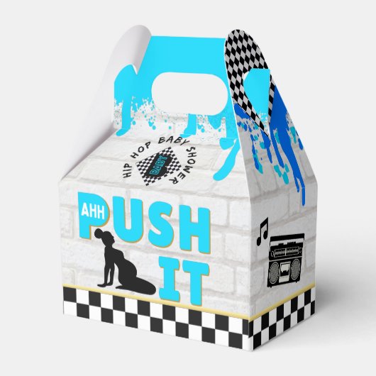 90's Boy Retro Hip Hop Baby shower Neon Blue Bedankdoosjes (Achterkant)