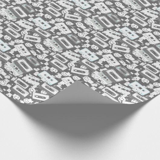 90s Cassette & Smiley inpakpapier - Monochrome (Hoek)