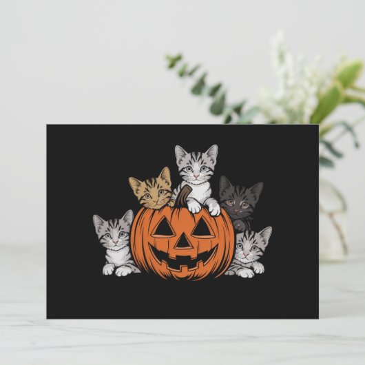 90s Cat Halloween Retro Spooky Seizoen Kaart (Staand voorkant)