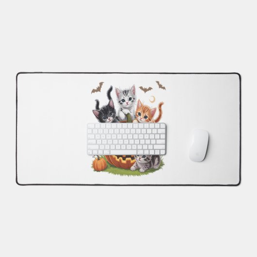 90s Cat Pumpkin Halloween Bloemen Spooky Seizoen Bureaumat (Keyboard & Muis)