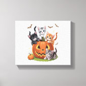 90s Cat Pumpkin Halloween Bloemen Spooky Seizoen Canvas Afdruk (Voorkant)