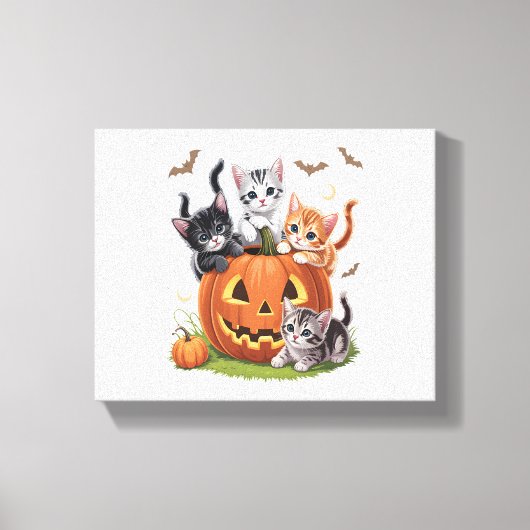 90s Cat Pumpkin Halloween Bloemen Spooky Seizoen Canvas Afdruk (Voorkant)