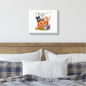 90s Cat Pumpkin Halloween Bloemen Spooky Seizoen Canvas Afdruk (Insitu (Slaapkamer))
