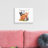 90s Cat Pumpkin Halloween Bloemen Spooky Seizoen Canvas Afdruk (Insitu (Woonkamer))