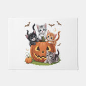 90s Cat Pumpkin Halloween Bloemen Spooky Seizoen Deurmat (Voorkant)
