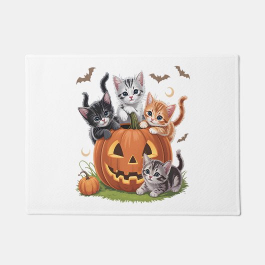 90s Cat Pumpkin Halloween Bloemen Spooky Seizoen Deurmat (Voorkant)