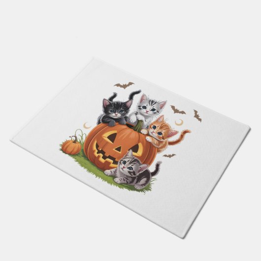 90s Cat Pumpkin Halloween Bloemen Spooky Seizoen Deurmat (Schuin)