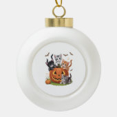 90s Cat Pumpkin Halloween Bloemen Spooky Seizoen Keramische Bal Ornament (Voorkant)