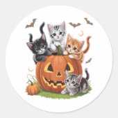 90s Cat Pumpkin Halloween Bloemen Spooky Seizoen Ronde Sticker (Voorkant)