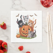 90s Cat Pumpkin Halloween Bloemen Spooky Seizoen Servet (Insitu)