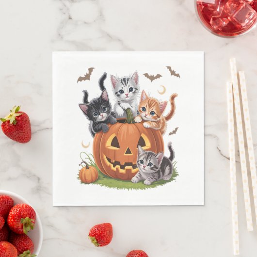 90s Cat Pumpkin Halloween Bloemen Spooky Seizoen Servet (Insitu)