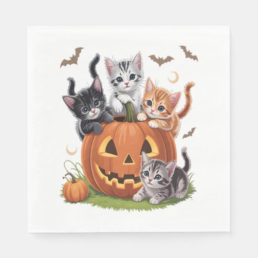 90s Cat Pumpkin Halloween Bloemen Spooky Seizoen Servet (Voorkant)