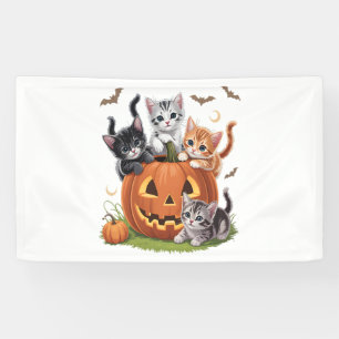 90s Cat Pumpkin Halloween Bloemen Spooky Seizoen Spandoek