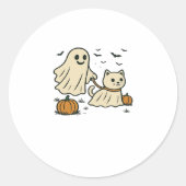 90s Cat Pumpkin Halloween Floral Spooky Season Ronde Sticker (Voorkant)