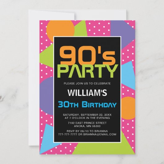 90's Colorful Birthday Invitation Kaart (Voorkant)