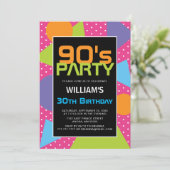 90's Colorful Birthday Invitation Kaart (Staand voorkant)