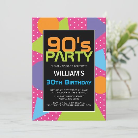 90's Colorful Birthday Invitation Kaart (Staand voorkant)