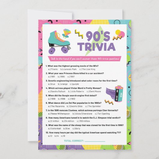 90s Decade Trivia Party Game Uitnodiging (Voorkant)
