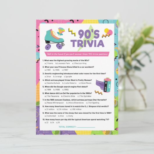 90s Decade Trivia Party Game Uitnodiging (Staand voorkant)
