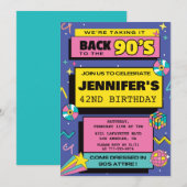 90s Feest Retro uitnodigingen 42e verjaardag Moder (Voorkant / Achterkant)