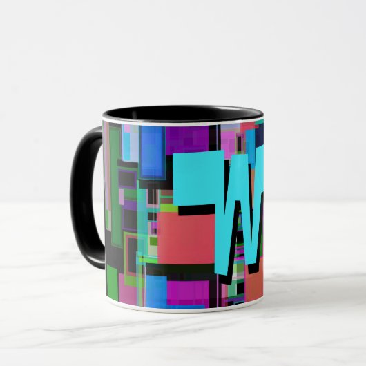 90s Geïnspireerd Kleurrijk Geometrisch Monogram Mok (Voorkant links)