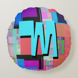 90s Geïnspireerd Kleurrijk Geometrisch Monogram Rond Kussen