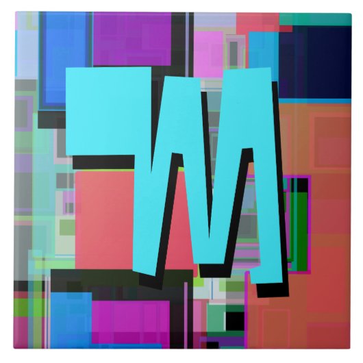 90s Geïnspireerd Kleurrijk Geometrisch Monogram Tegeltje (Voorkant)