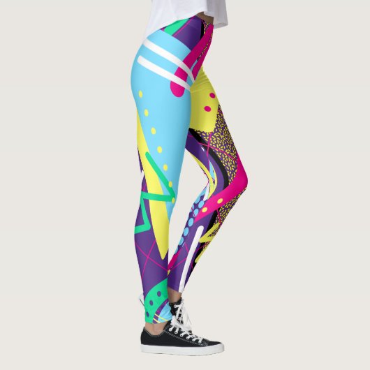 90's geometrisch patroon, jaren negentig retro kle leggings (Rechts)