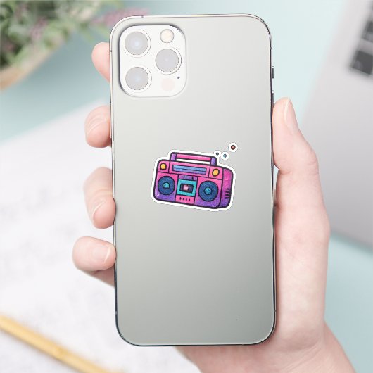 90s Glitter Boombox Transparent Kiss Cut Sticker (Telefoon)