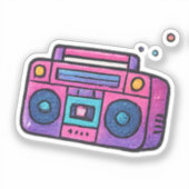 90s Glitter Boombox Transparent Kiss Cut Sticker (Voorkant)