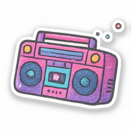 90s Glitter Boombox Transparent Kiss Cut Sticker (Voorkant)