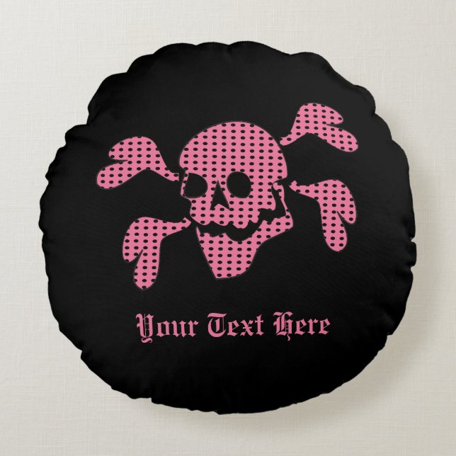 90s Goth Rockabilly Skull and Crossbones Punk Joll Rond Kussen (Voorkant)