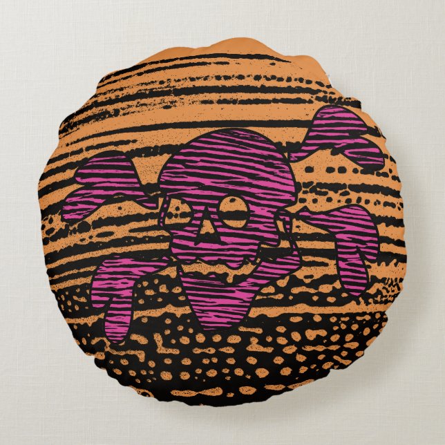 90s Goth Rockabilly Skull and Crossbones Punk Joll Rond Kussen (Achterkant)