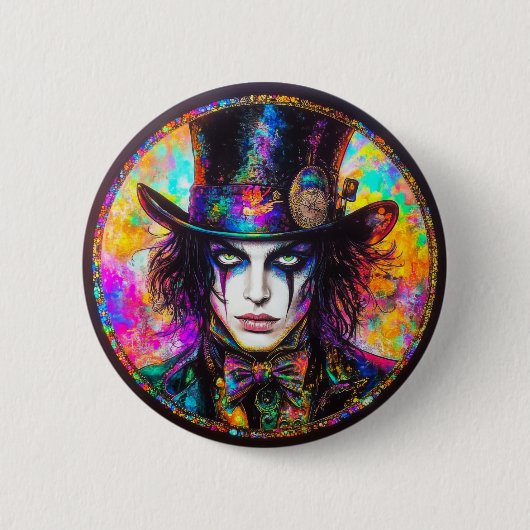 90s Gothic Steampunk Mad Hatter Button (Voorkant)