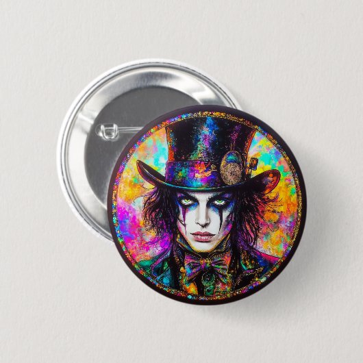90s Gothic Steampunk Mad Hatter Button (Voorkant /achterkant)