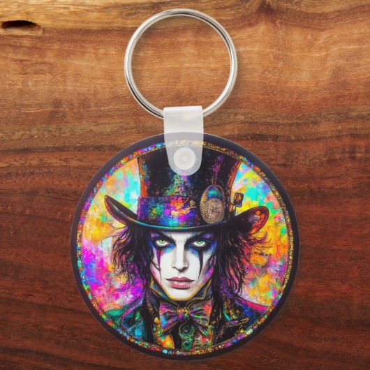 90s Gothic Steampunk Mad Hatter Sleutelhanger (Achterkant)