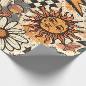 90s Happy Faces Sun Flowers Pattern Cadeaupapier (Hoek)