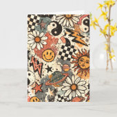 90s Happy Faces Sun Flowers Pattern Kaart (Gele Bloem)