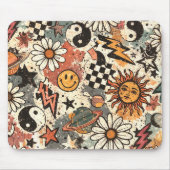 90s Happy Faces Sun Flowers Pattern Muismat (Voorkant)